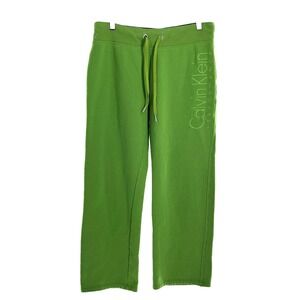 Y2K Calvin Klein Women Green Wide Leg Sweatpants S Low Rise 90s Neon Skater Brat